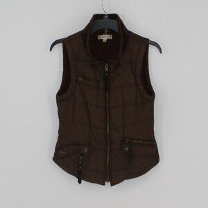 16 Mystree Brown Quilted Sleeveless Vest Women Size Small